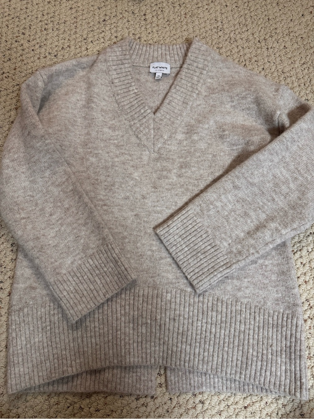Anthropologie Flat White Tan V neck Sweater